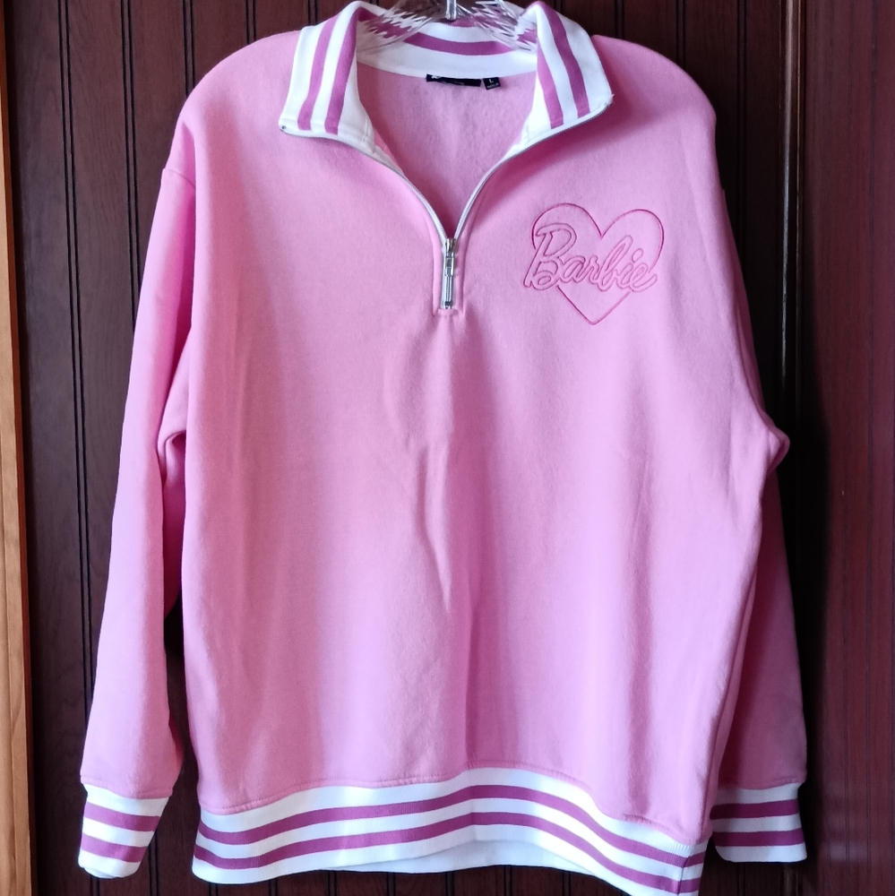 NWOT Barbie Pink Pullover with Striped Trim